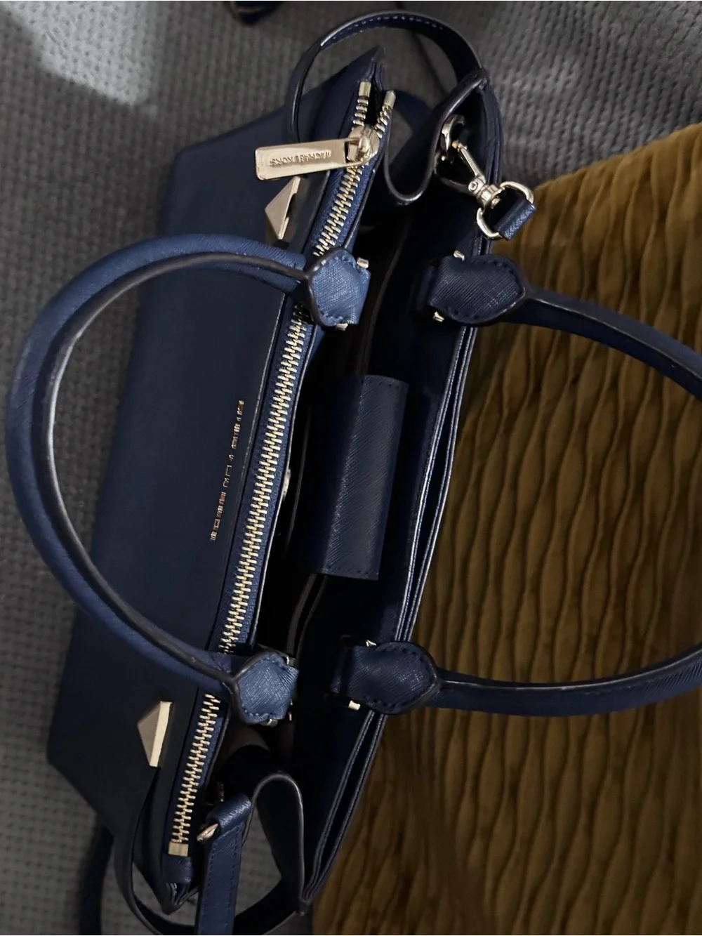 Michael Kors Navy Saffiano Satchel with Gold Hardware